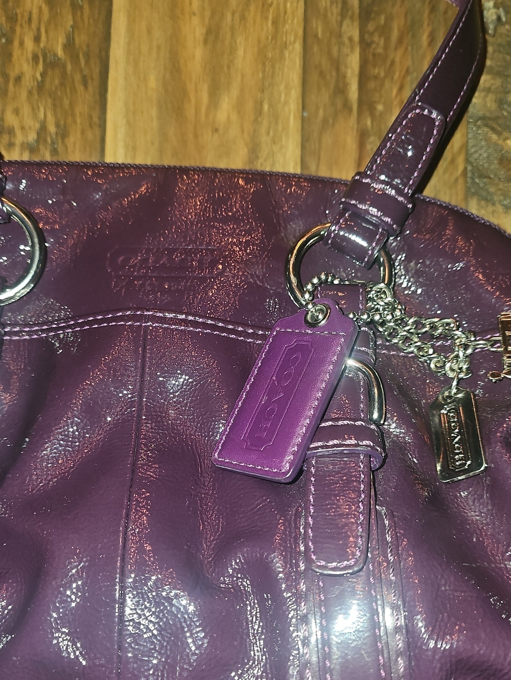 Coach Shiny Plum Patent Leather Shoulder Bag with Tag
